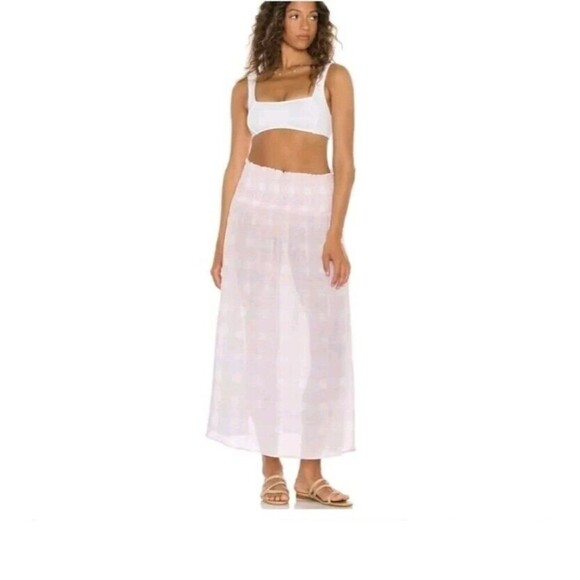 Solid & Striped The Willow Linen-Blend Midi Dress Women's Small Checker Sundress - Picture 2 of 9